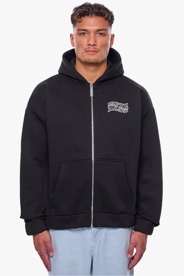 Dropsize ZH-010 HEAVY OVERSIZE MIRRORED LOGO ZIP-HOODIE Black