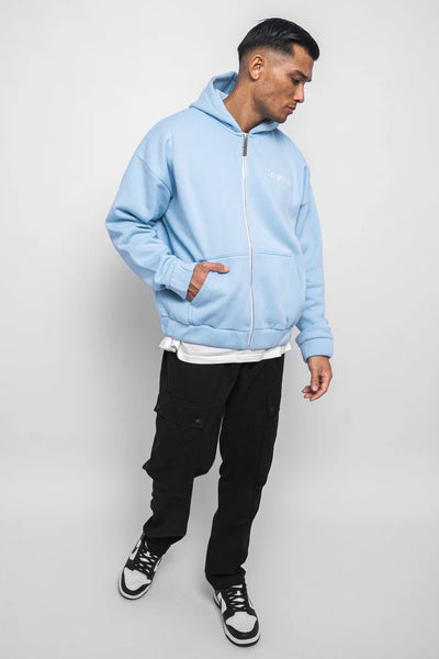Dropsize zh-001 Super Heavy Oversized Blank Zip-Hoodie - Baby Blue