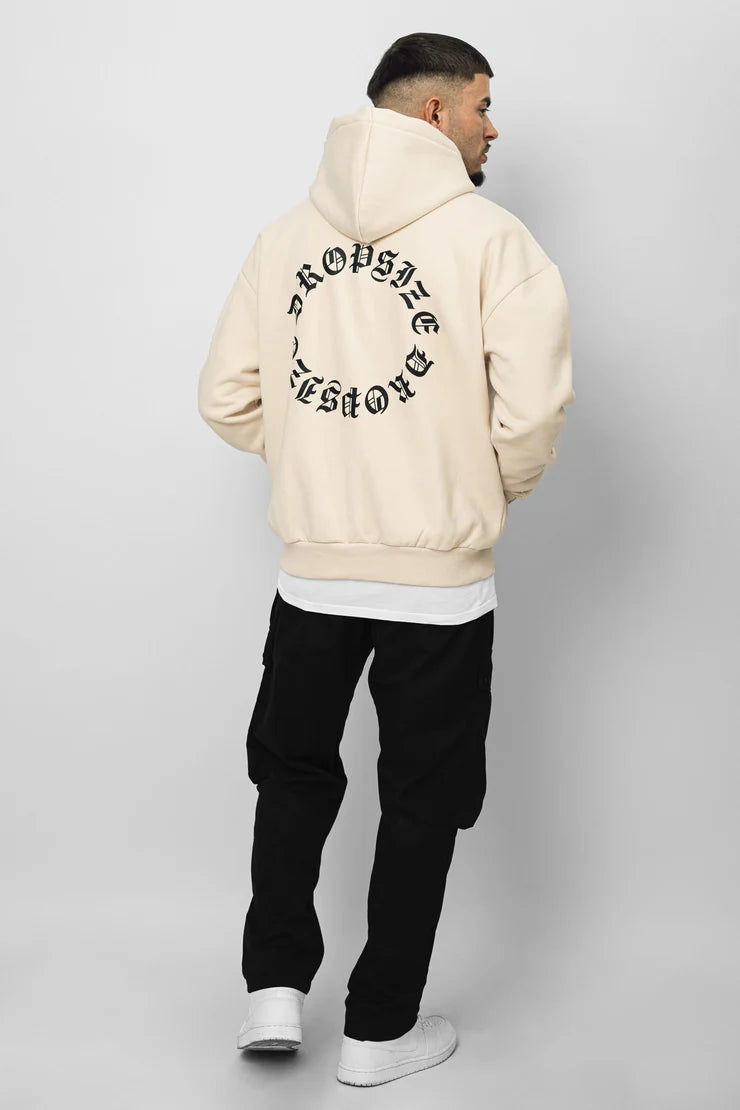 Dropsize HD-100 HEAVY OVERSIZE CIRCLE HOODIE - COCONUT MILK Beige