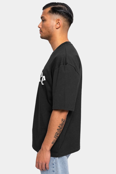 Dropsize TS-057 HEAVY OVERSIZE WHITE LOGO PUFFER PRINT T-SHIRT Washed-Black