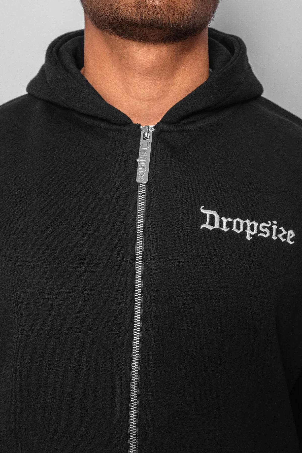 Dropsize ZH-001 SUPER HEAVY OVERSIZE BLANK ZIP HOODIE - BLACK