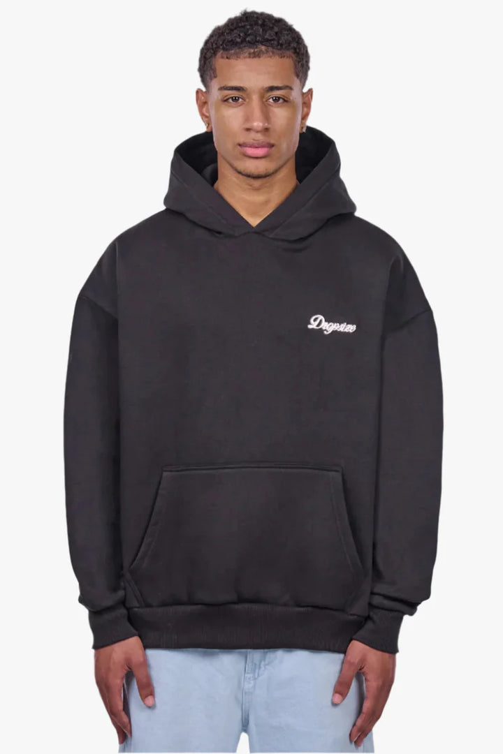 Dropsize HD-410 HEAVY OVERSIZE SCRIPT LOGO HOODIE BLACK