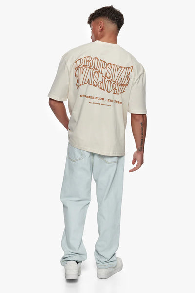Dropsize TS-175 Heavy Oversize Mirrored Logo T-Shirt - Coconut Milk