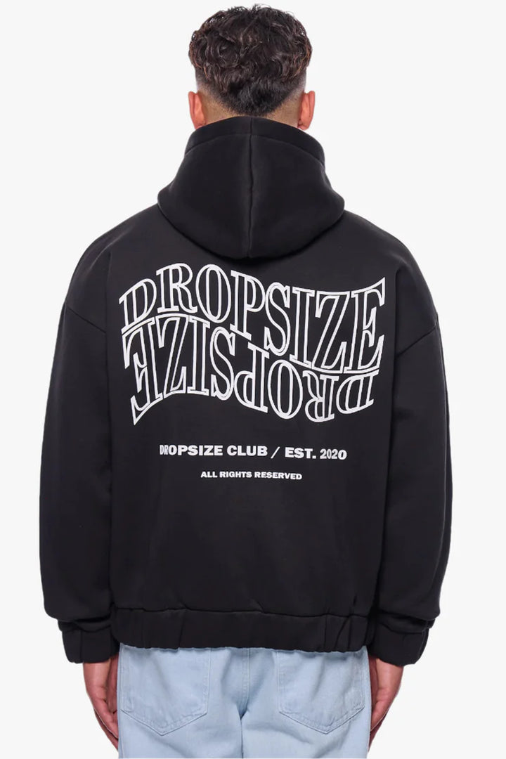 Dropsize ZH-010 HEAVY OVERSIZE MIRRORED LOGO ZIP-HOODIE Black