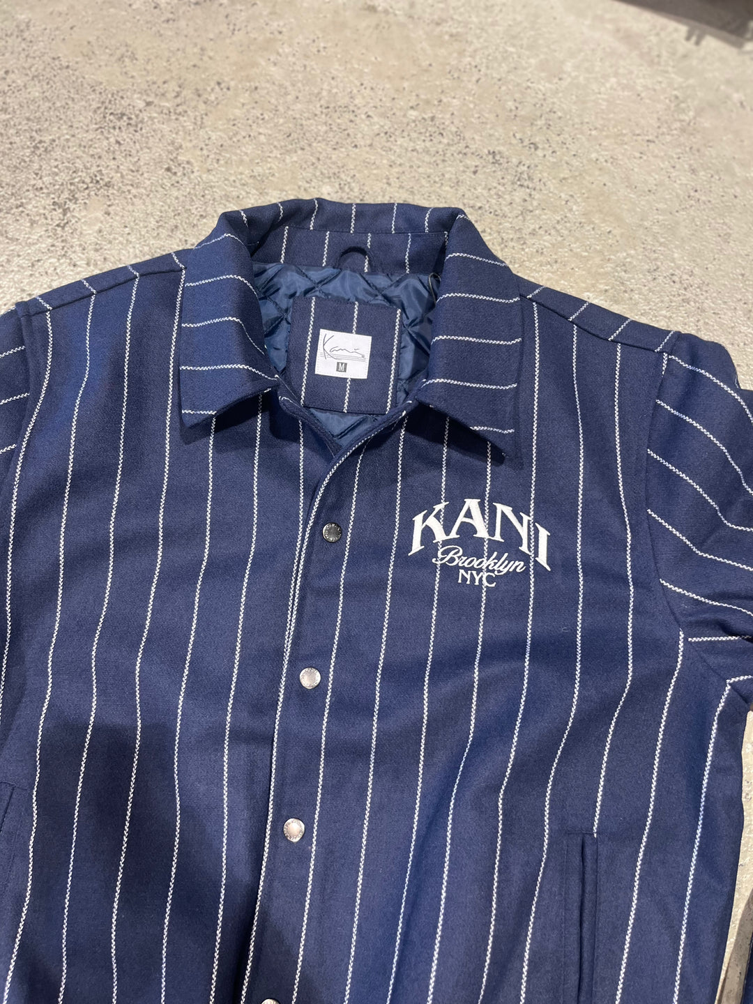 Karl Kani Pinstripes Wool Jacket - dark blue off white