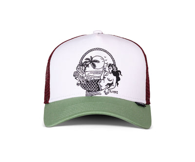 Djinns HFT Lazy Mermaid Trucker Cap - White / Wine / Olive