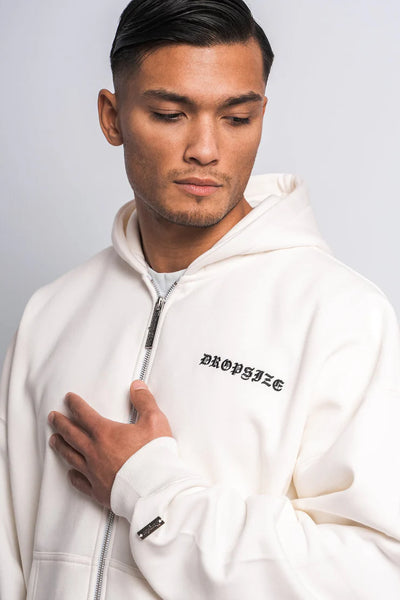 Dropsize ZH-200 Super Heavy Oversize logo Zip-Hoodie - Cream White