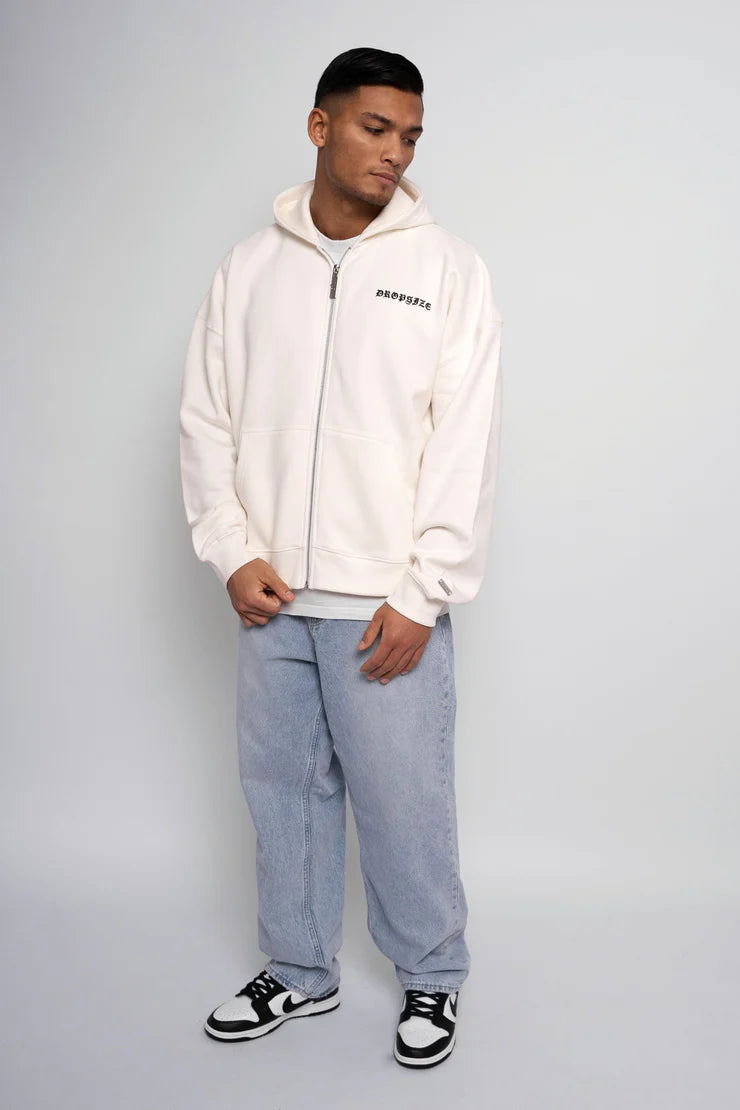 Dropsize ZH-200 Super Heavy Oversize logo Zip-Hoodie - Cream White