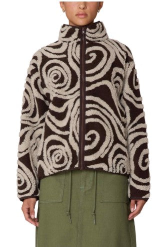 Obey Swirls Jacquard Zip Jacket Brown Multi