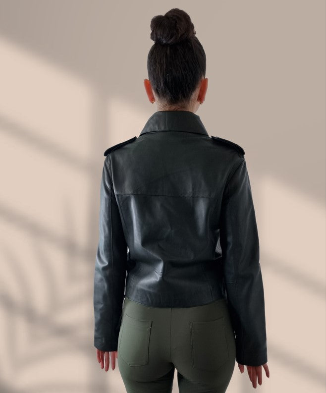 Ibana Fashion Lammnappa Lederjacke  - dunkeloliv Outlet