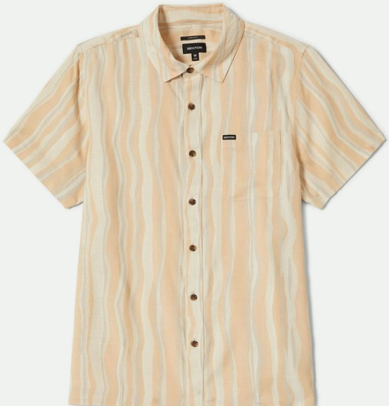 Brixton CRU Slub Relaxed S/S Kurz Arm Shirt - Haselnuss/Malerischer Streifen