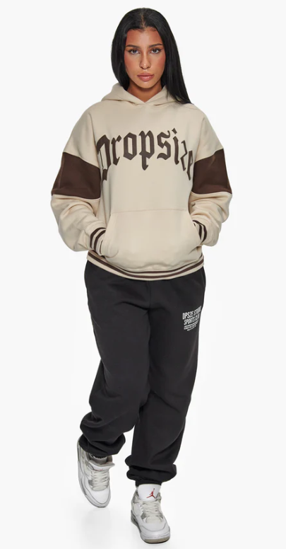 Dropsize WHD-246 HEAVY OVERSIZE COLOUR SLEEVE HOODIE COCONUT MILK / CHOCOLATE BROWN