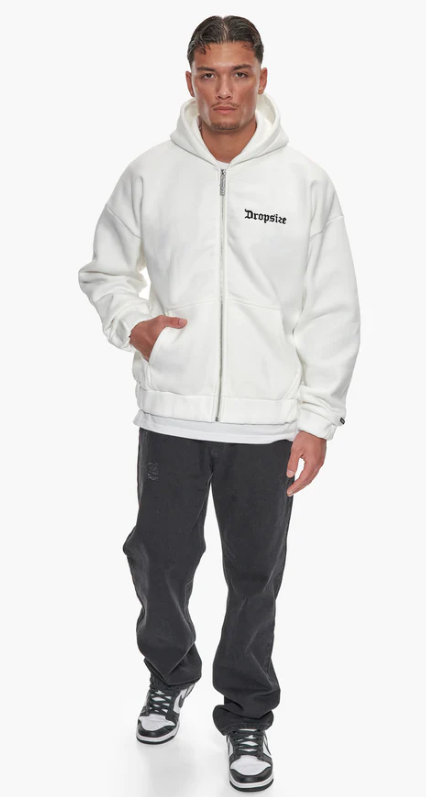 Dropsize ZH-001 SUPER HEAVY OVERSIZE BLANK ZIP HOODIE - Washed White