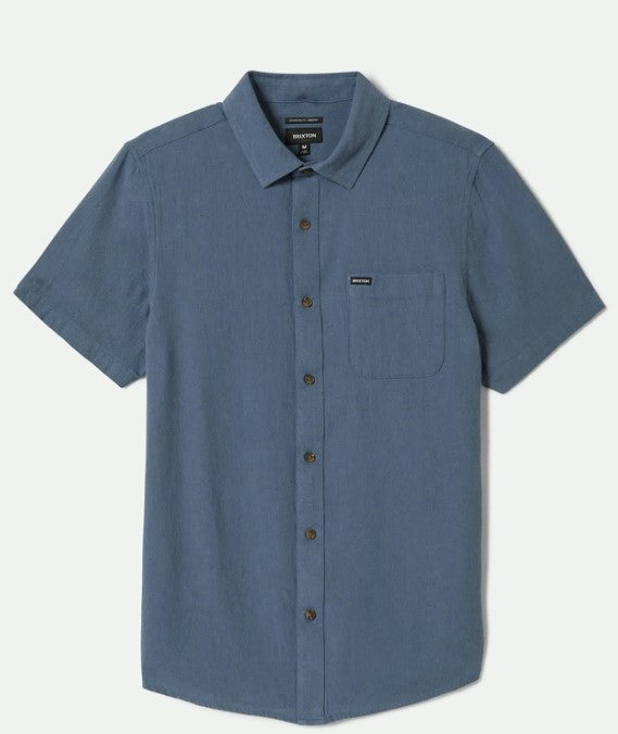 Brixton Charter Organic Cotton Linen Blend S/S Kurz Arm  Shirt - Azure Blau