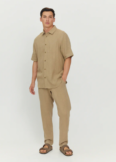 Mazine Leland Linen Shirt kurz Arm Hemd - Sand Olive