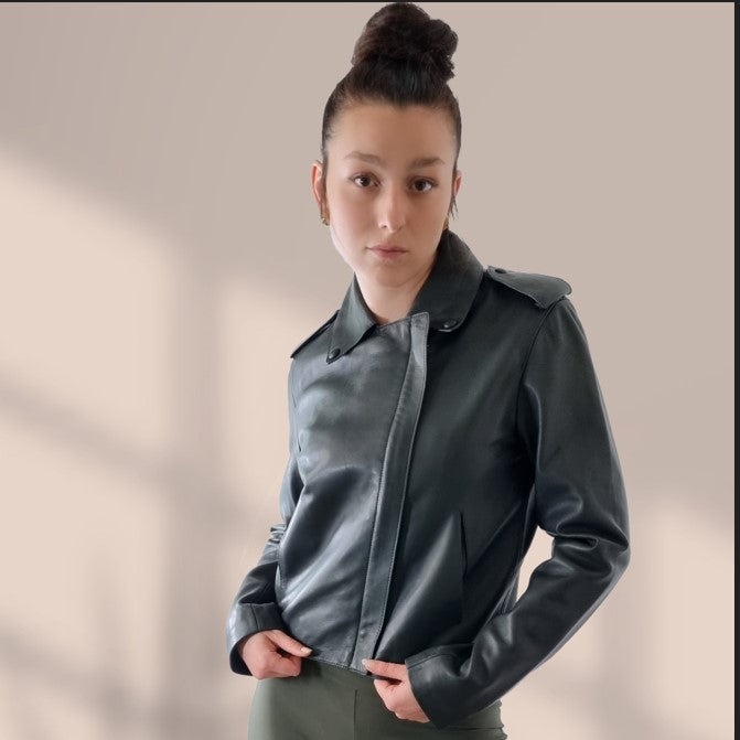 Ibana Fashion Lammnappa Lederjacke  - dunkeloliv Outlet