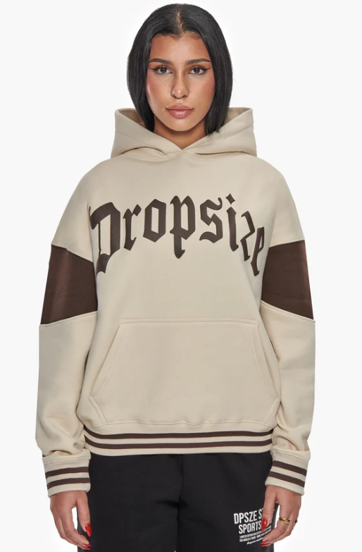 Dropsize WHD-246 HEAVY OVERSIZE COLOUR SLEEVE HOODIE COCONUT MILK / CHOCOLATE BROWN