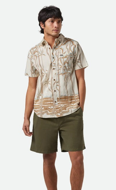 Brixton Charter Print S/S Kurz Arm  Shirt / Hemd - Beige Whitecap Scenic Trip