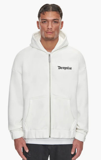 Dropsize ZH-001 SUPER HEAVY OVERSIZE BLANK ZIP HOODIE - Washed White