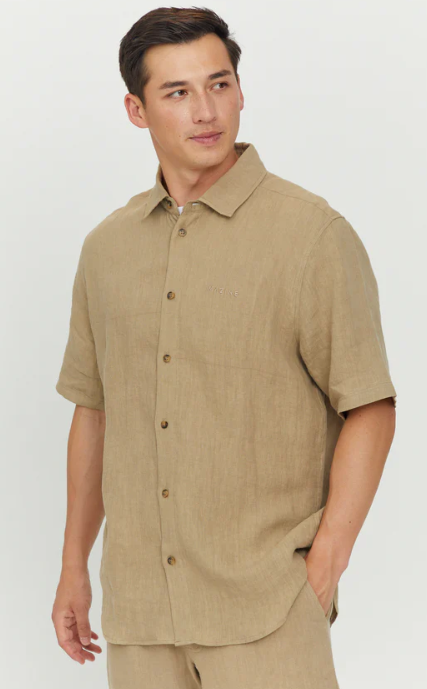 Mazine Leland Linen Shirt kurz Arm Hemd - Sand Olive