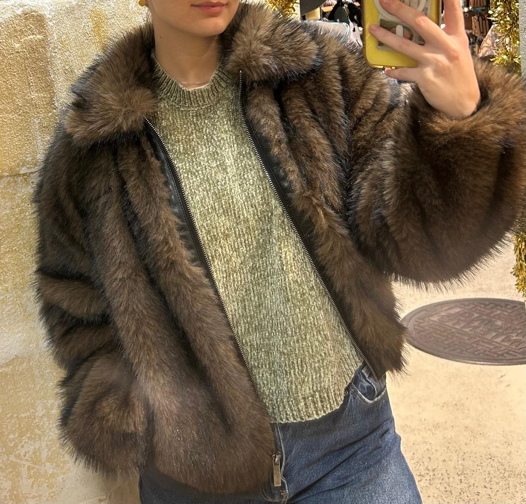 Karl Kani Metal Sig Fur Jacke - Brown