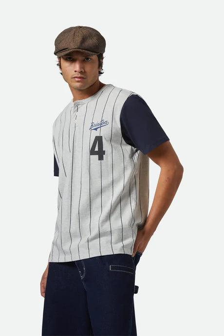 Brixton The League Baseball T-Shirt - Heather Grey Ash / Washed Navy