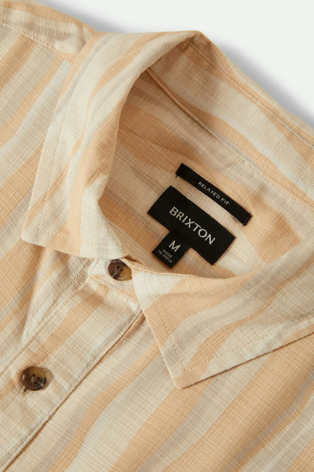 Brixton CRU Slub Relaxed S/S Kurz Arm Shirt - Haselnuss/Malerischer Streifen