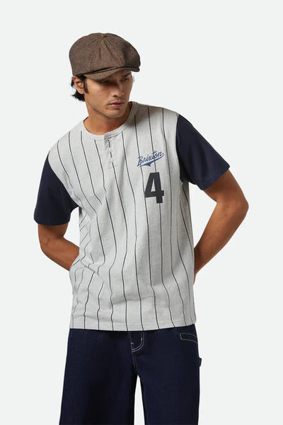 Brixton The League Baseball T-Shirt - Heather Grey Ash / Washed Navy