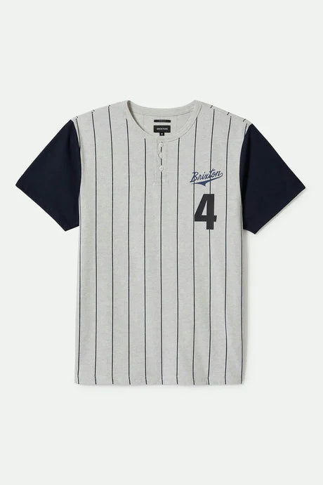 Brixton The League Baseball T-Shirt - Heather Grey Ash / Washed Navy