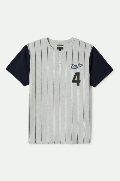Brixton The League Baseball T-Shirt - Heather Grey Ash / Washed Navy