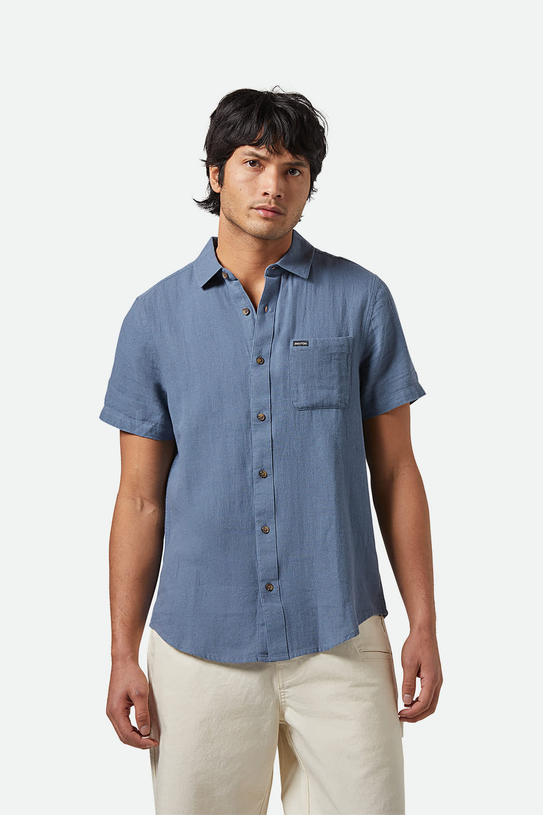 Brixton Charter Organic Cotton Linen Blend S/S Kurz Arm  Shirt - Azure Blau