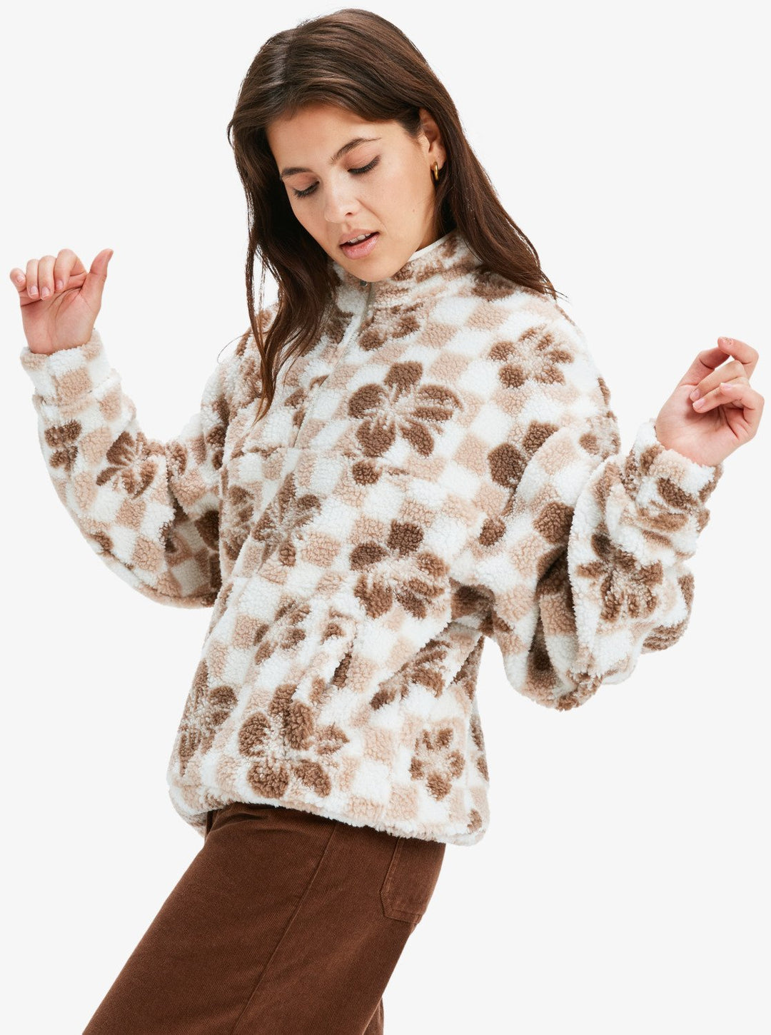 ROXY Jive Talking Bonded - Zip Woman Fleece mit Reißverschlusskragen Beige WBS5