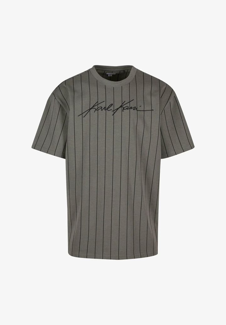 Karl Kani Autograph Pinstripe Jersey Boxy T-Shirt - Grey