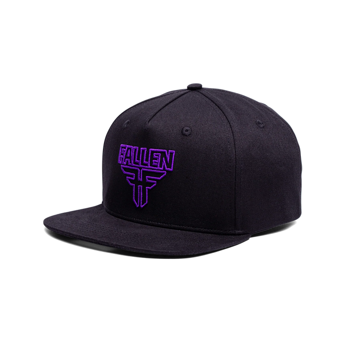 Fallen Insignia Flat Cap -  BLACK Enzymatic Wash Purple