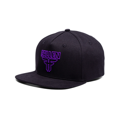 Fallen Insignia Flat Cap -  BLACK Enzymatic Wash Purple