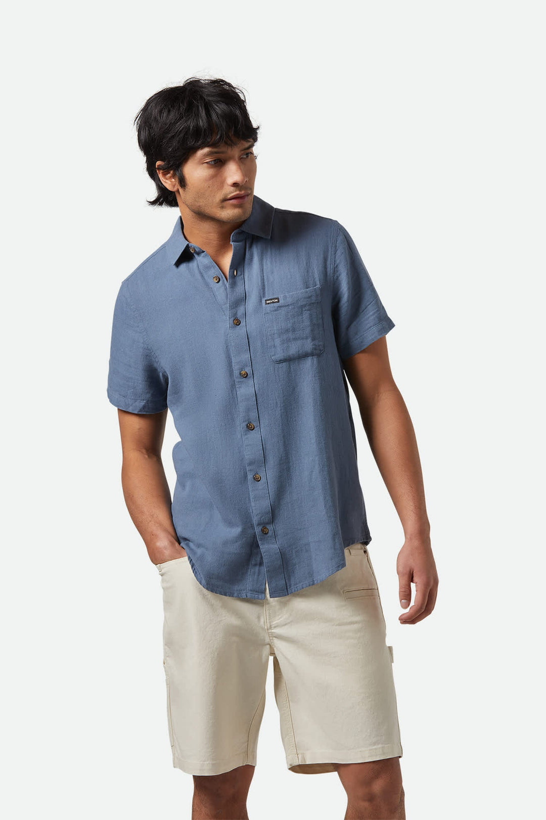 Brixton Charter Organic Cotton Linen Blend S/S Kurz Arm  Shirt - Azure Blau