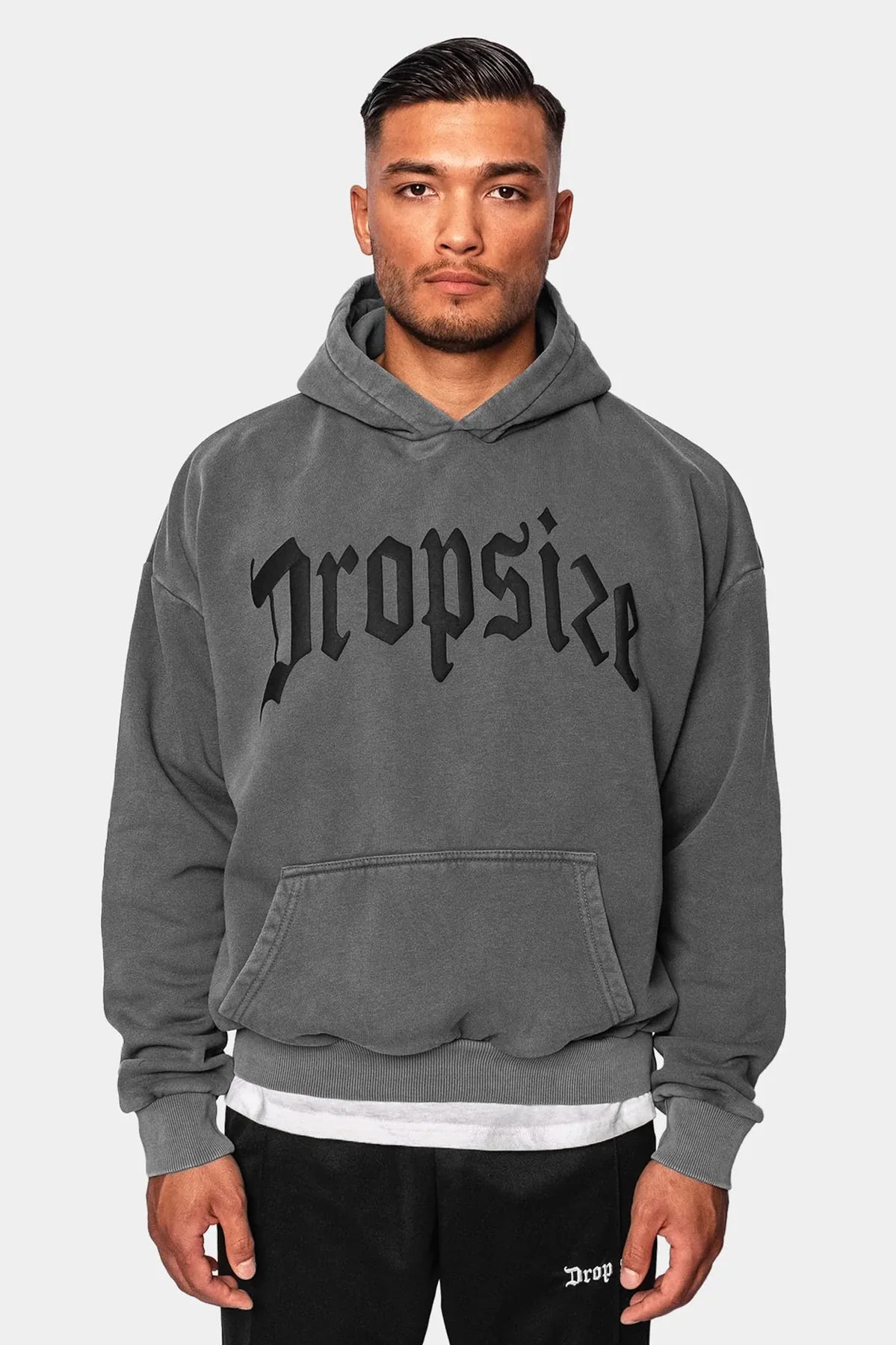 Dropsize HD-042 HEAVY OVERSIZE PUFFER PRINT HOODIE - WASHED GREY