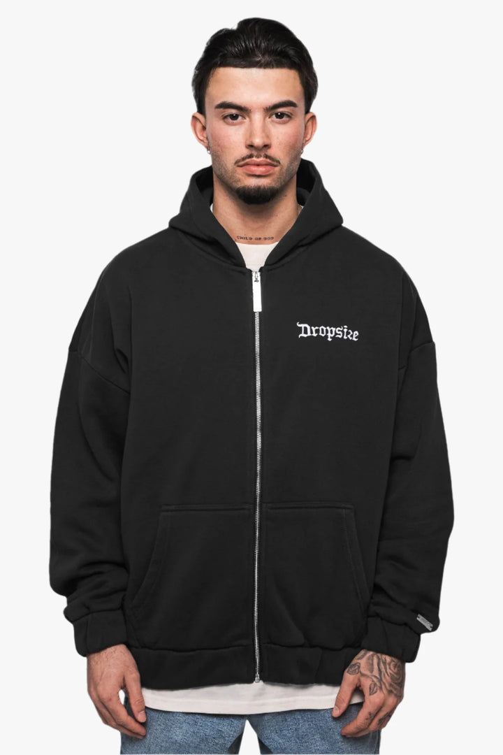 Dropsize ZH-001 SUPER HEAVY OVERSIZE BLANK ZIP HOODIE - Washed Black