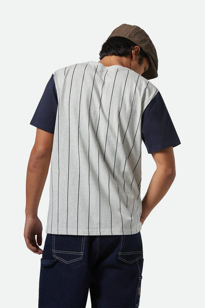 Brixton The League Baseball T-Shirt - Heather Grey Ash / Washed Navy