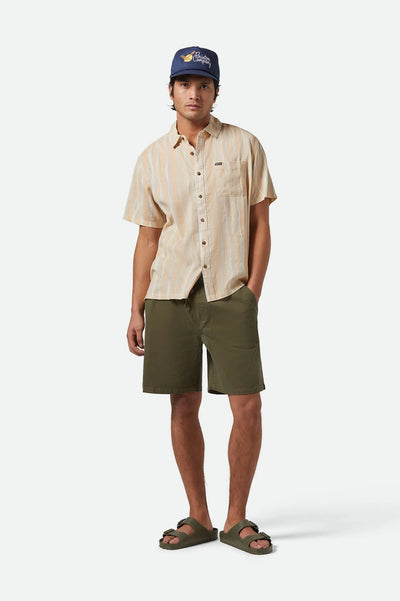 Brixton CRU Slub Relaxed S/S Kurz Arm Shirt - Haselnuss/Malerischer Streifen