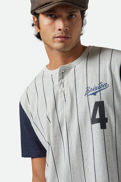 Brixton The League Baseball T-Shirt - Heather Grey Ash / Washed Navy