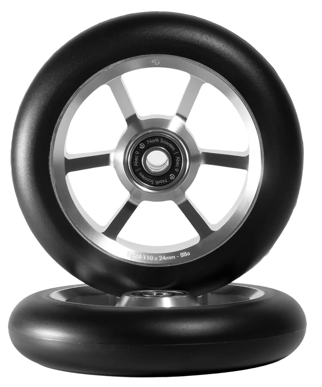 North Signal Stunt Scooter 110mm / 24mm Breite Rollen 2 Stück - Silber Schwarz (Kopie)