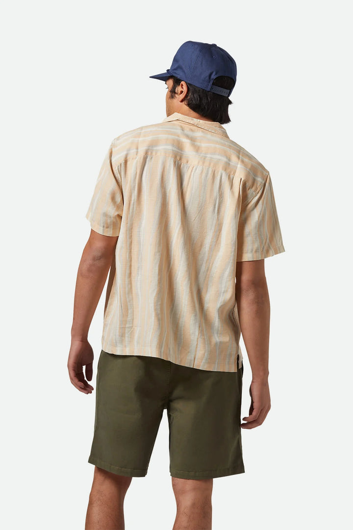 Brixton CRU Slub Relaxed S/S Kurz Arm Shirt - Haselnuss/Malerischer Streifen