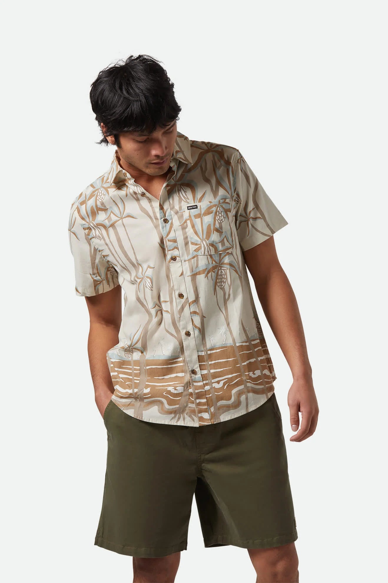 Brixton Charter Print S/S Kurz Arm  Shirt / Hemd - Beige Whitecap Scenic Trip