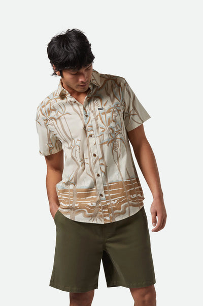 Brixton Charter Print S/S Kurz Arm  Shirt / Hemd - Beige Whitecap Scenic Trip