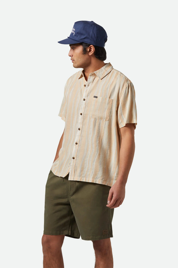Brixton CRU Slub Relaxed S/S Kurz Arm Shirt - Haselnuss/Malerischer Streifen
