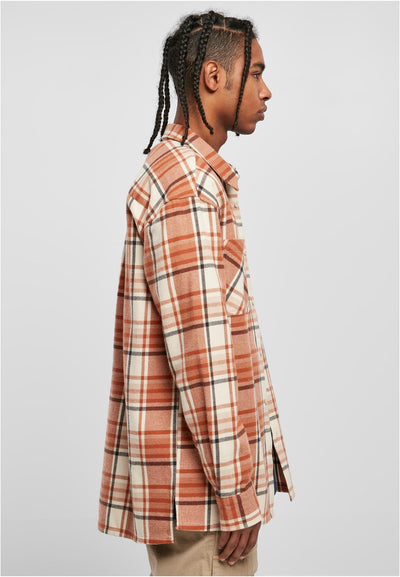Urban Classics Long Oversized Checked Leaves Shirt - Softseagrass Red