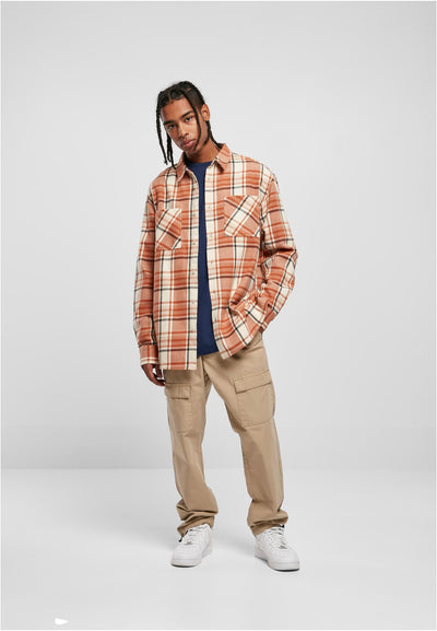 Urban Classics Long Oversized Checked Leaves Shirt - Softseagrass Red