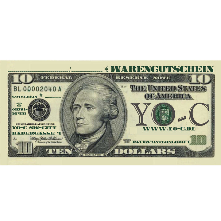 Gutschein  YO-C Geschenkgutschein Betrag auswählbar! Beispiel: