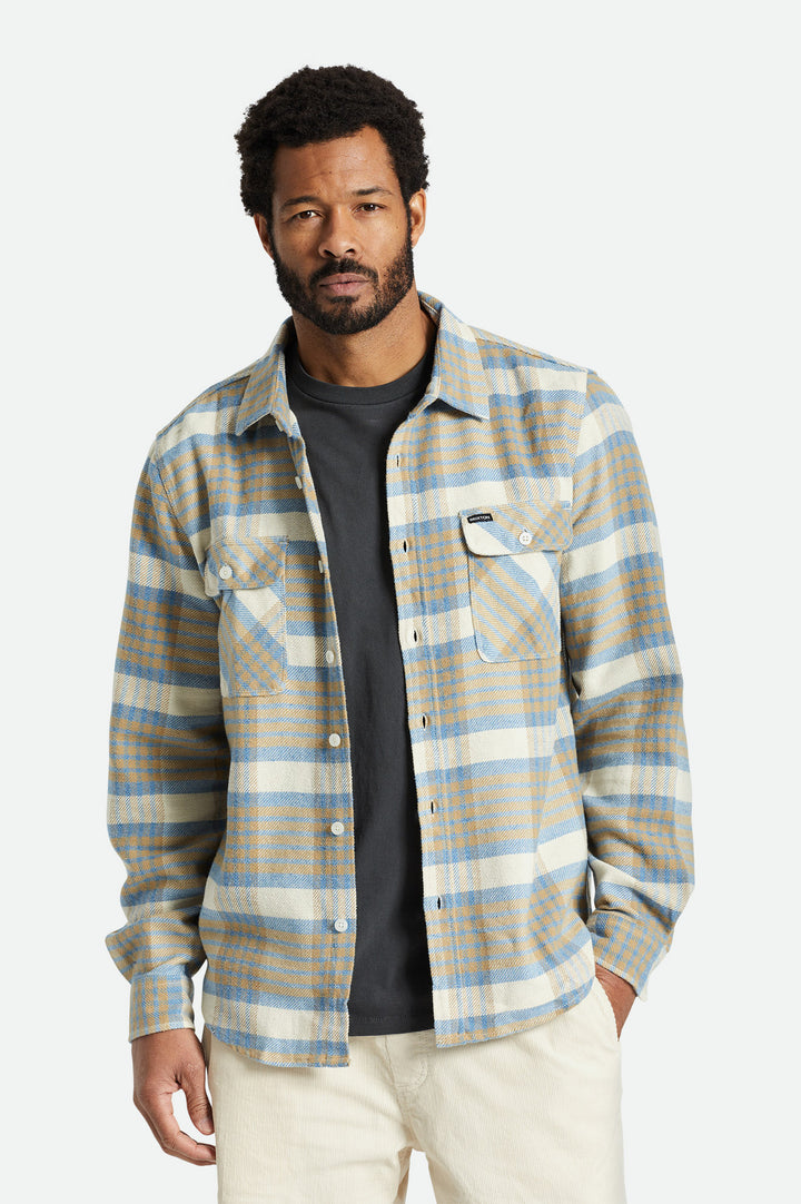 Brixton Bowery L/S Flannel Shirt - White Cap/Sand/Blue Heaven